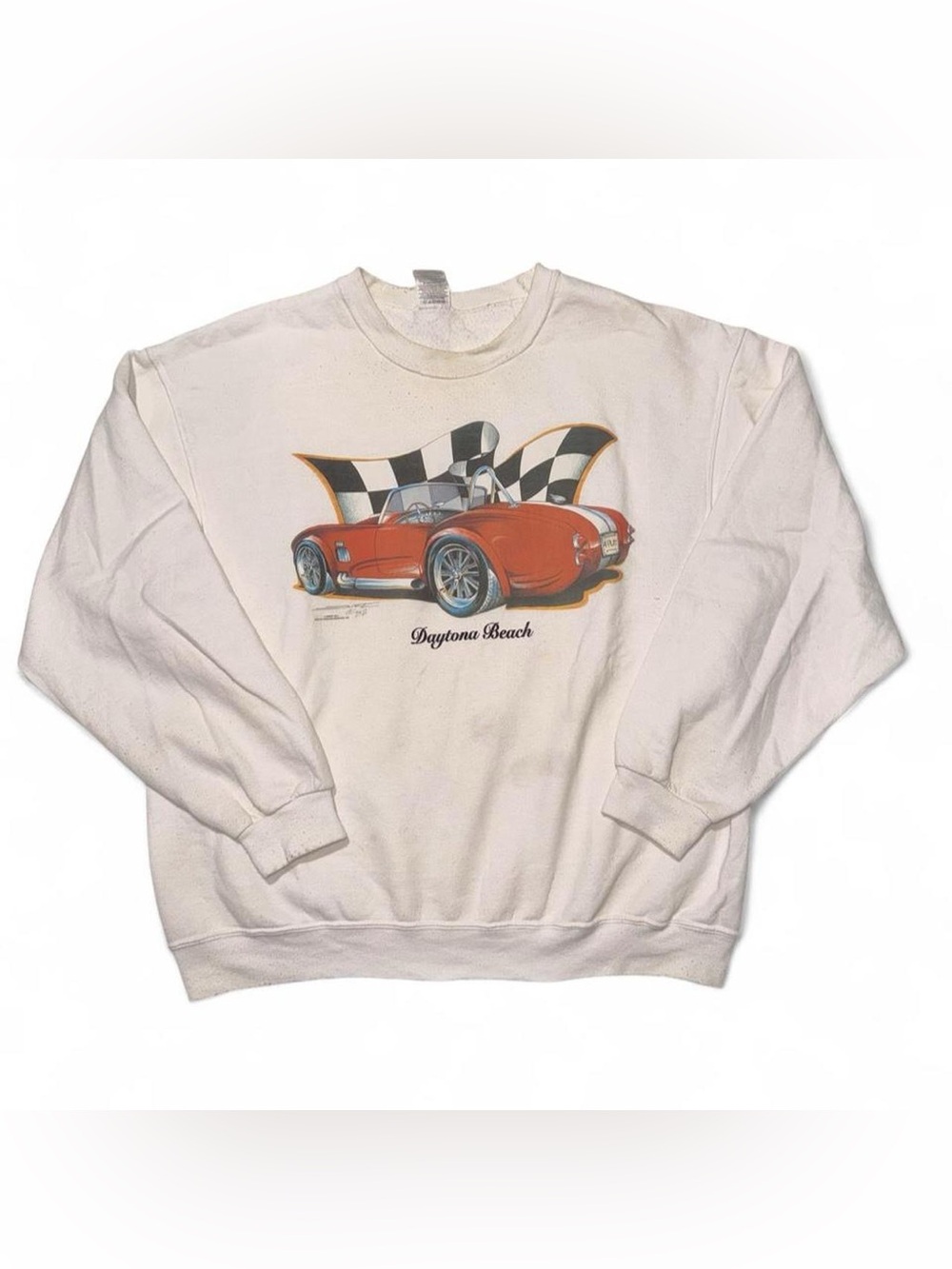 Jerzees White Crewneck Sweatshirt with Red Car Graphic